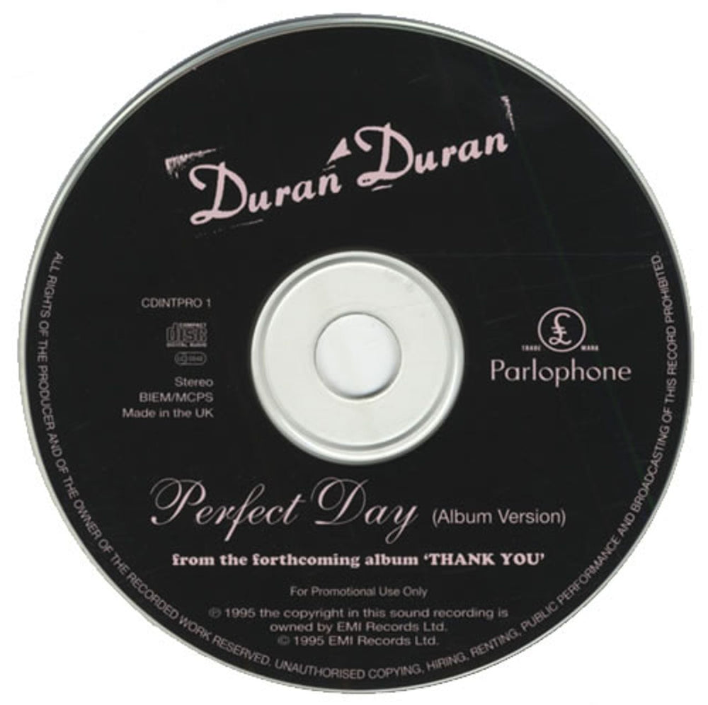 Duran Duran Perfect Day UK Promo CD single (CD5 / 5") DDNC5PE46015