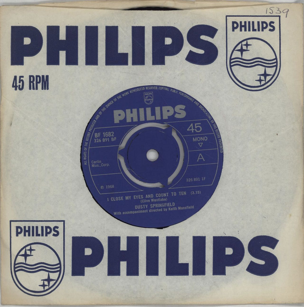 Dusty Springfield I Close My Eyes And Count To Ten - 3pr UK 7" vinyl single (7 inch record / 45) BF1682