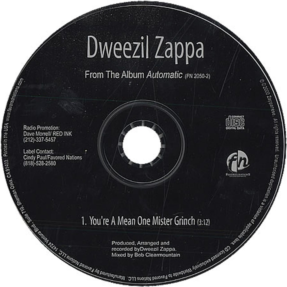 Dweezil Zappa You're A Mean One Mister Grinch US Promo CD single (CD5 / 5") FNP2051-2