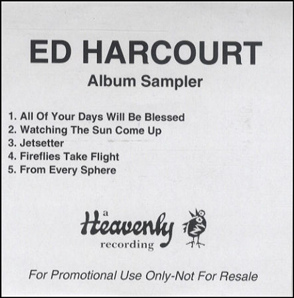 Ed Harcourt Album Sampler UK Promo CD-R acetate CD-R ACETATE