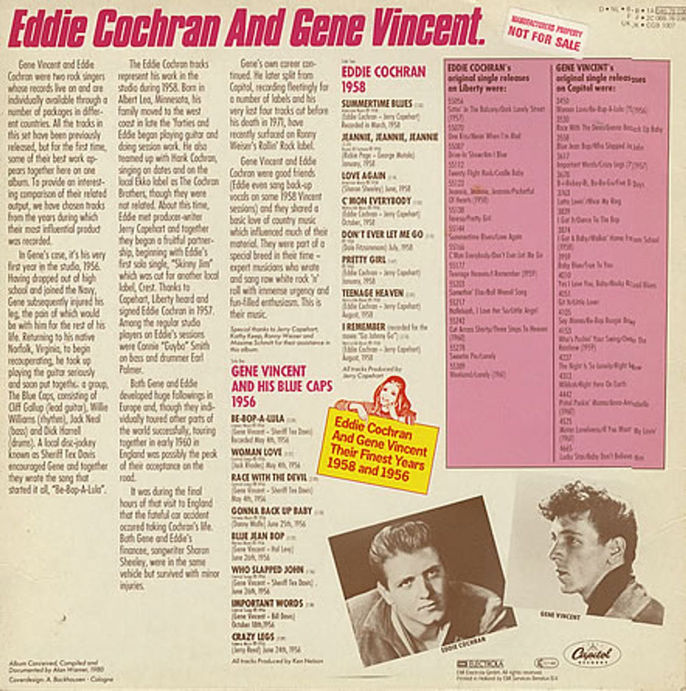 Eddie Cochran Their Finest Years: 1958 & 1956 Dutch vinyl LP album (LP record) EDCLPTH391305