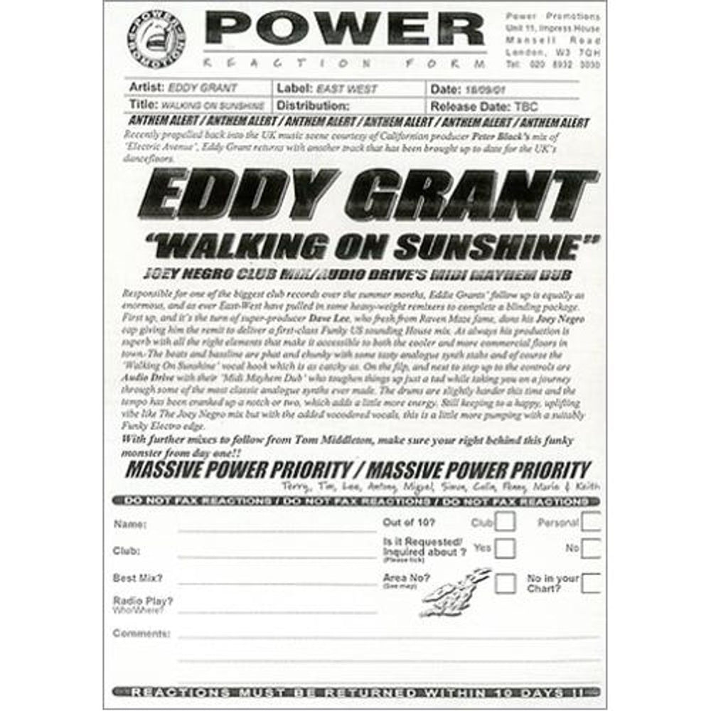 Eddy Grant Walking On Sunshine UK Promo 12" vinyl single (12 inch record / Maxi-single) EDG12WA198636