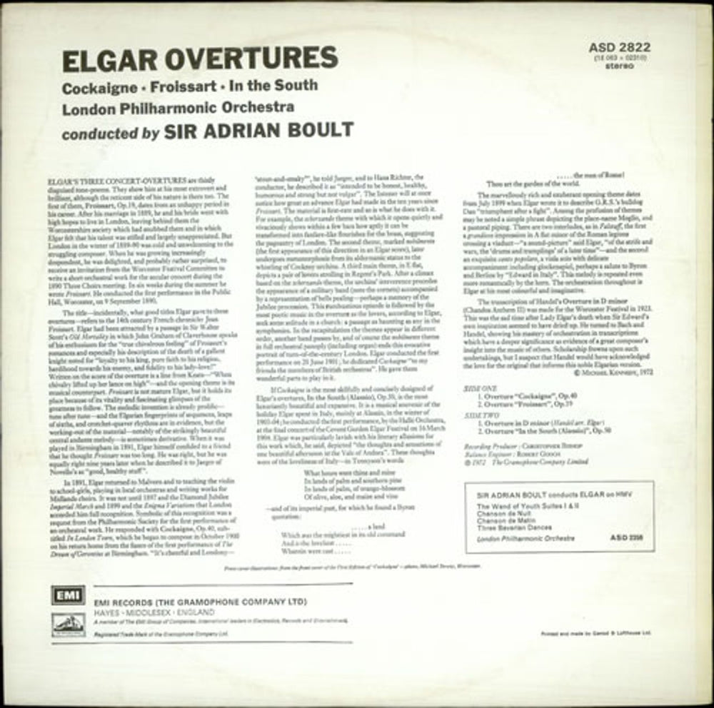 Edward Elgar Elgar Overtures UK vinyl LP album (LP record) EFDLPEL531290