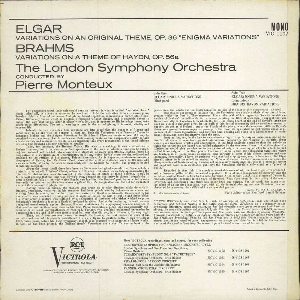 Edward Elgar Enigma Variations / Brahms: Haydn Variations UK vinyl LP album (LP record)