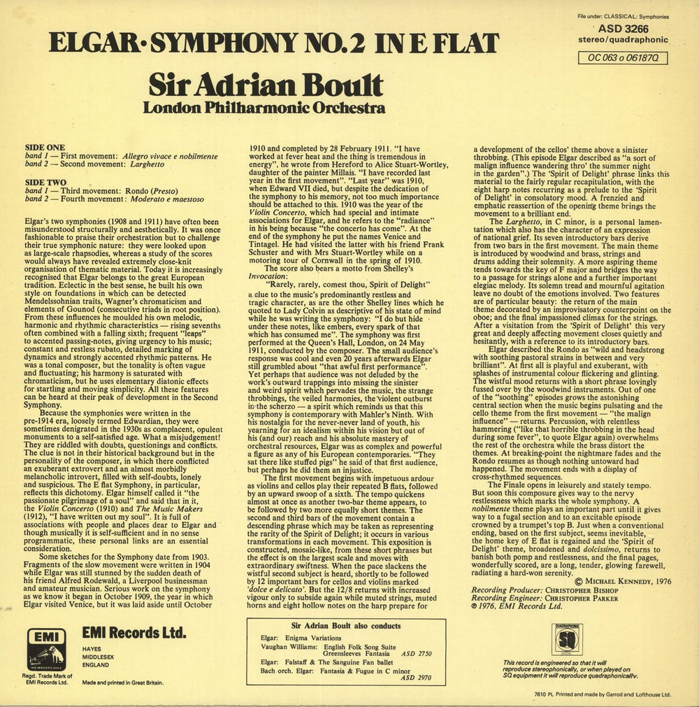 Edward Elgar Symphony No. 2 - Quad UK vinyl LP album (LP record)