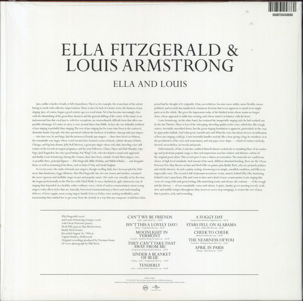 Ella Fitzgerald & Louis Armstrong Ella And Louis: Remastered - 180gm Vinyl + Shrink UK vinyl LP album (LP record) 600753458860