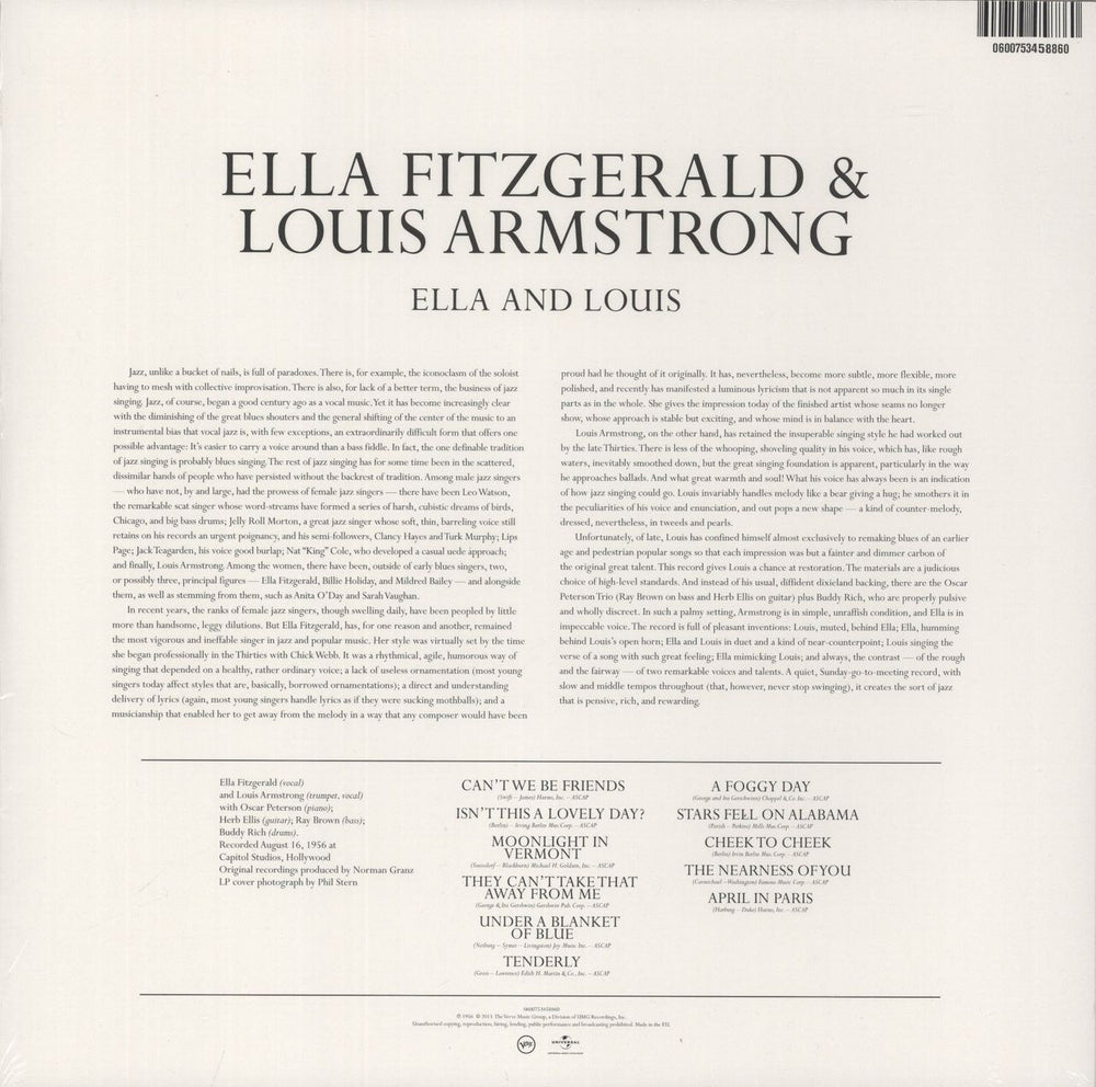 Ella Fitzgerald & Louis Armstrong Ella And Louis: Remastered - 180gm Vinyl + Shrink UK vinyl LP album (LP record) 600753458860