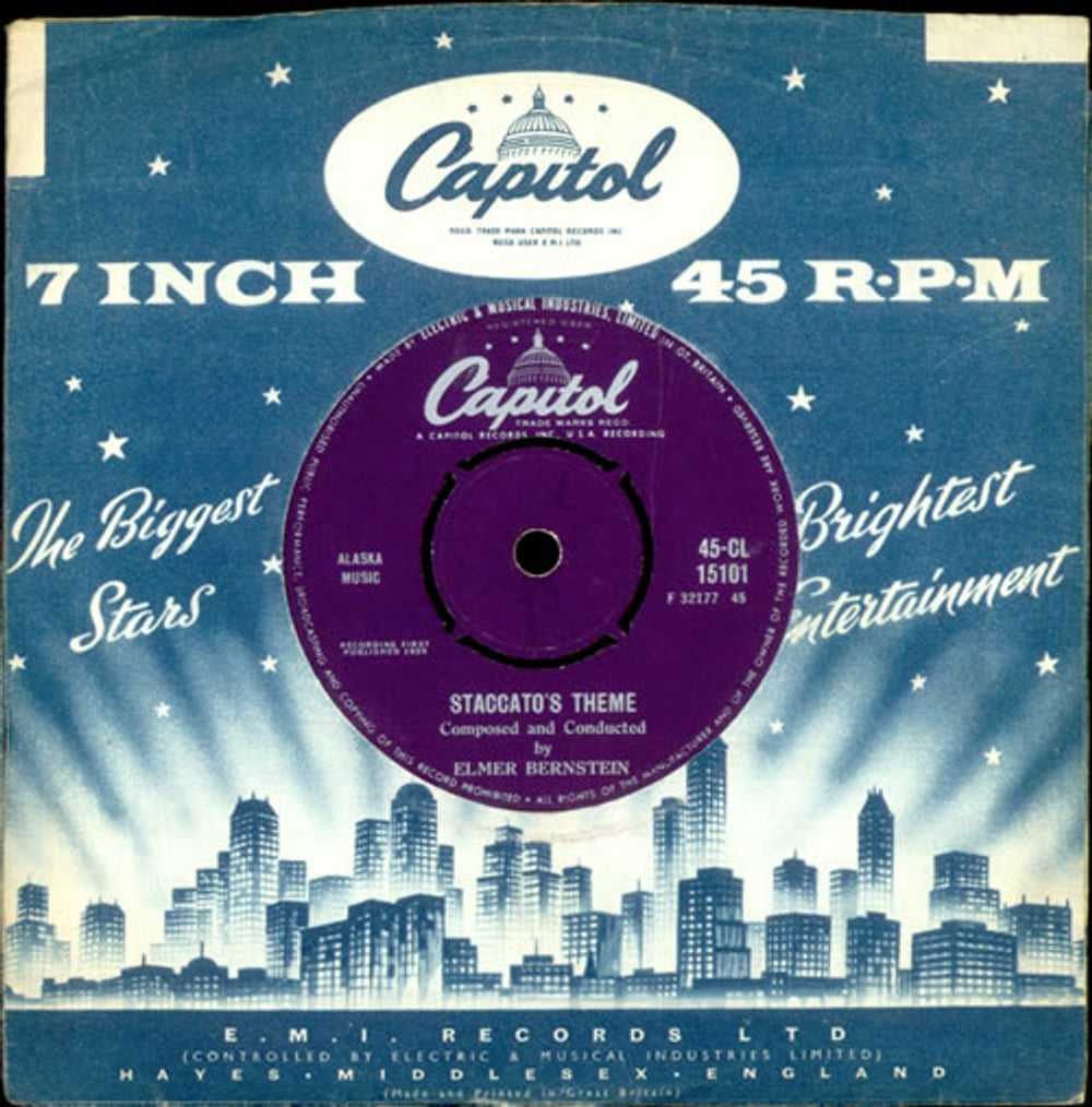 Elmer Bernstein Staccato's Theme UK 7" vinyl single (7 inch record / 45) 45-CL15101