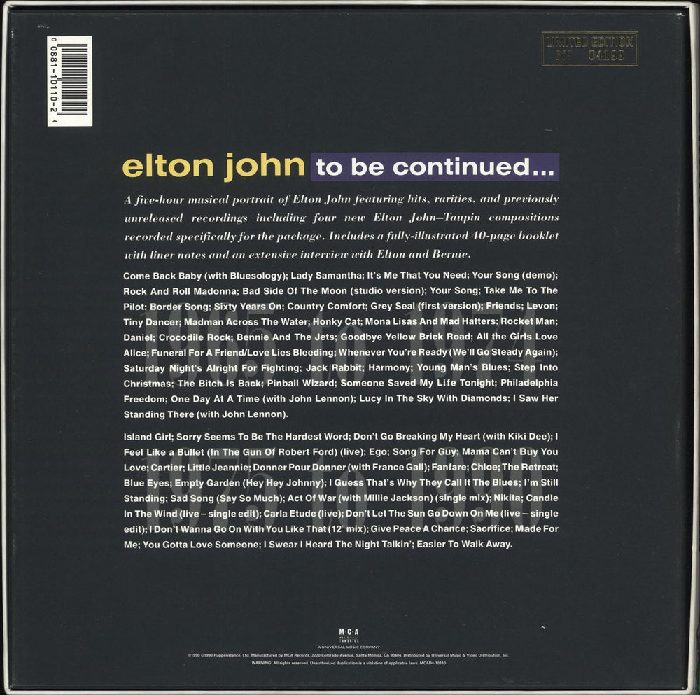 Elton John To Be Continued... US CD Album Box Set 008811011024