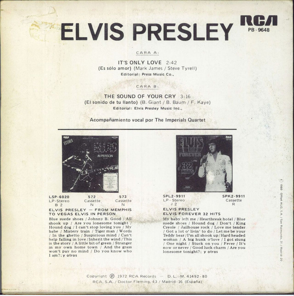 Elvis Presley Es Solo Amor - It's Only Love Spanish 7" vinyl single (7 inch record / 45)