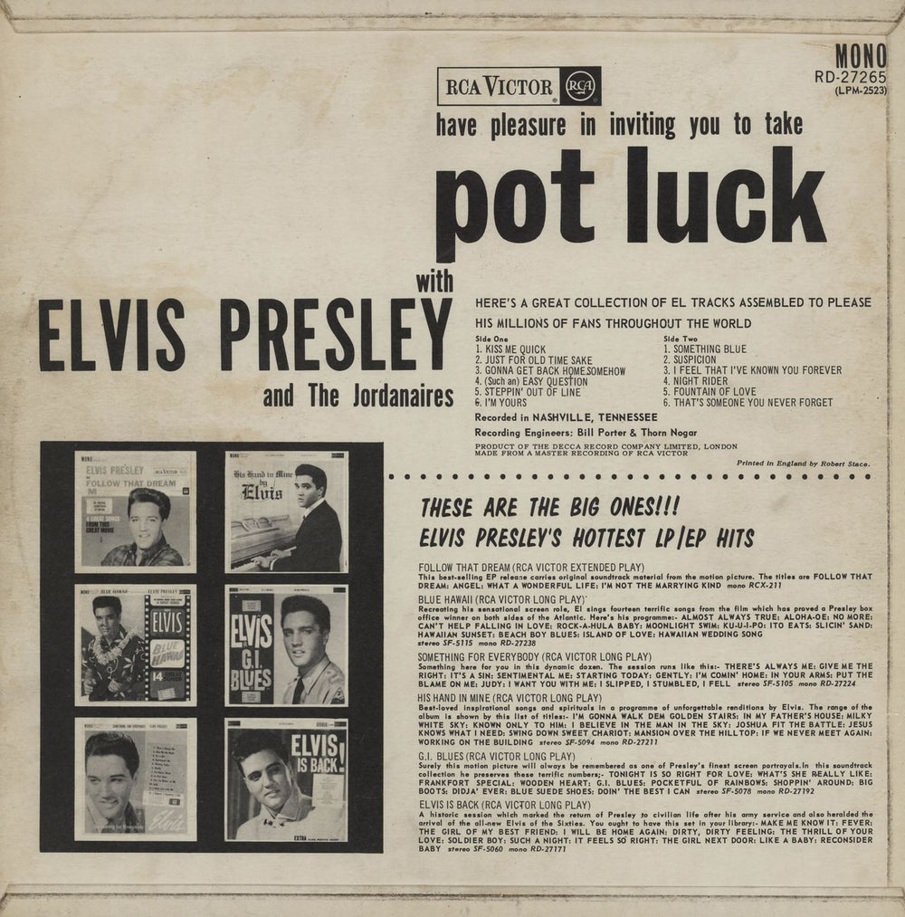 Elvis Presley Pot Luck - Large Silver Spot - EX UK vinyl LP album (LP record)