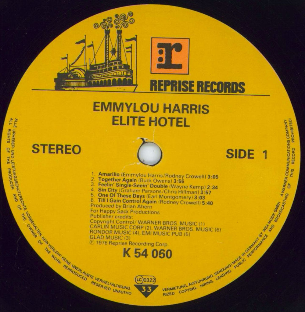 Emmylou Harris Elite Hotel German vinyl LP album (LP record) ELHLPEL798681