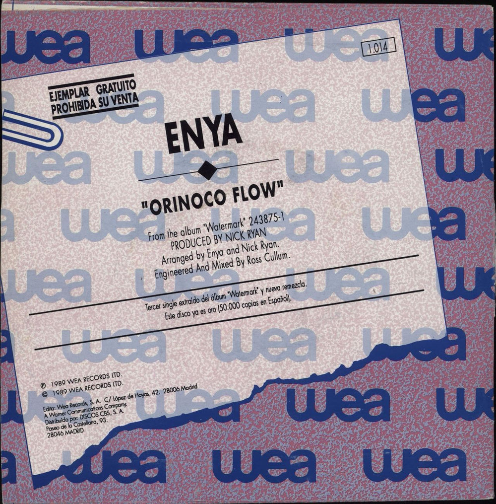 Enya Orinocco Flow Spanish Promo 7" vinyl single (7 inch record / 45)