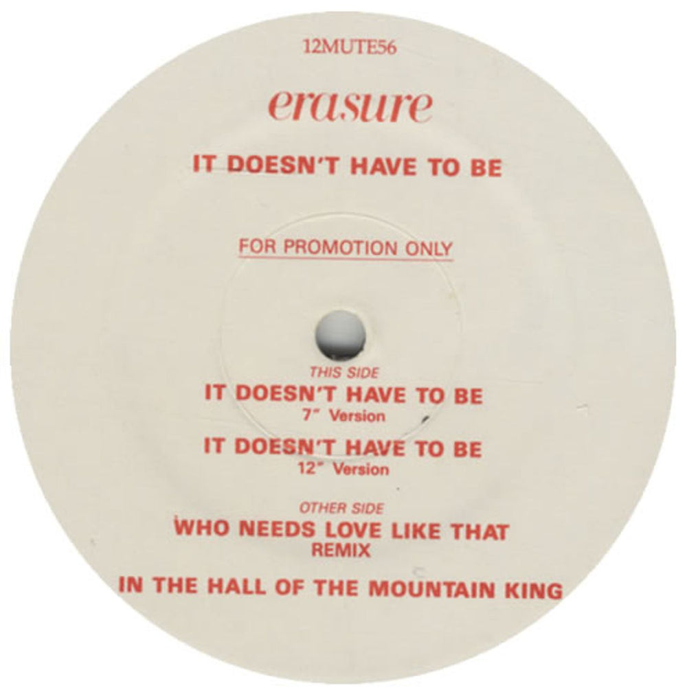 Erasure It Doesn't Have To Be UK Promo 12" vinyl single (12 inch record / Maxi-single) 12MUTE56