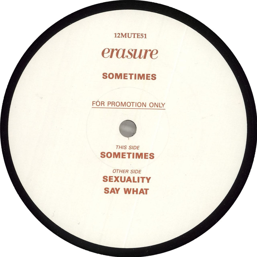 Erasure Sometimes - Red/White label UK Promo 12" vinyl single (12 inch record / Maxi-single) 12MUTE51