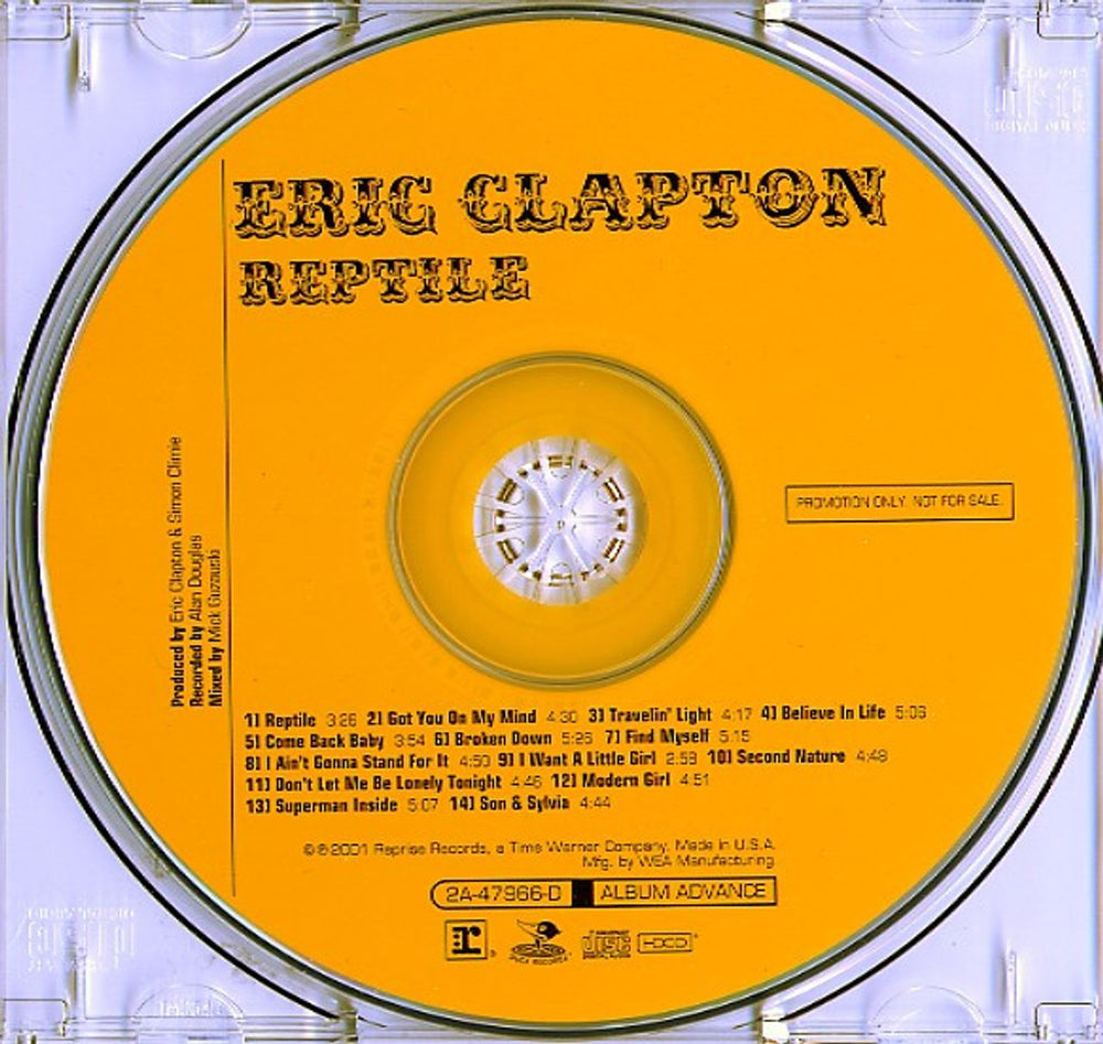 Eric Clapton Reptile US Promo CD album (CDLP) CLPCDRE176446