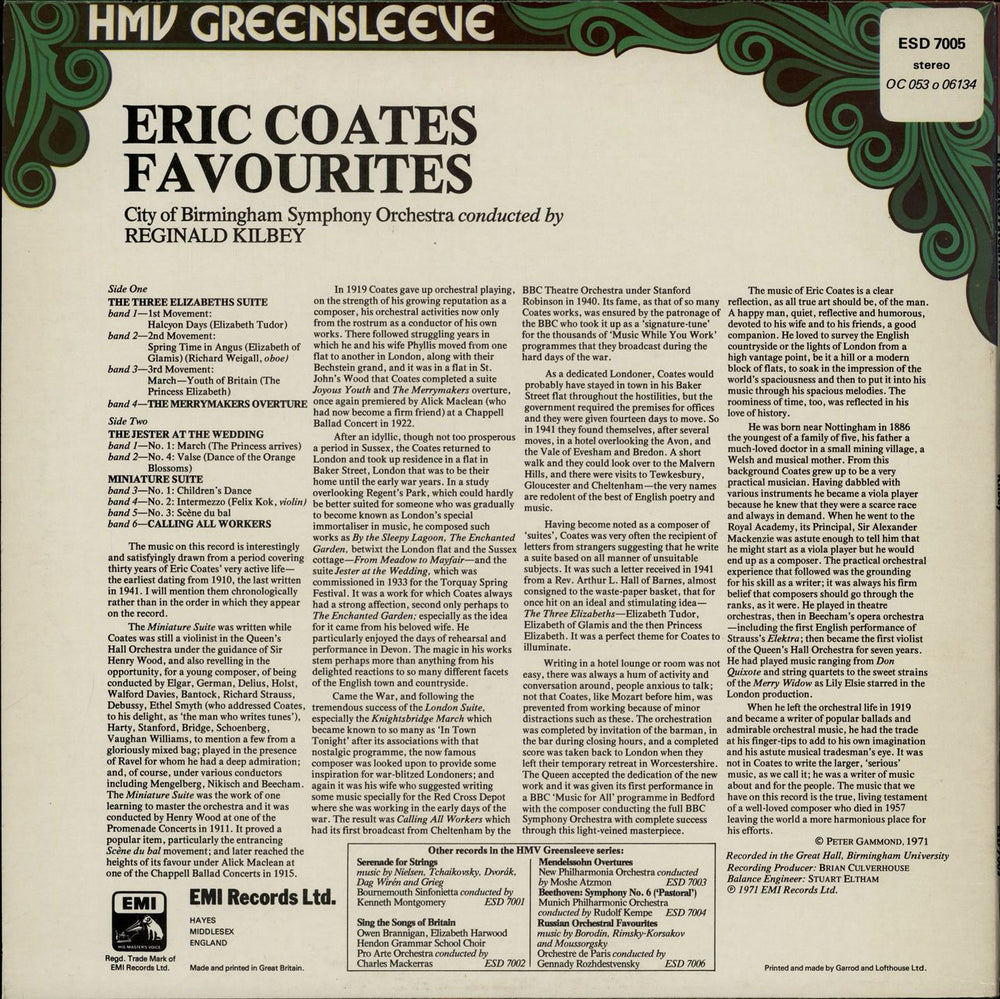 Eric Coates Eric Coates Favourites UK vinyl LP album (LP record)