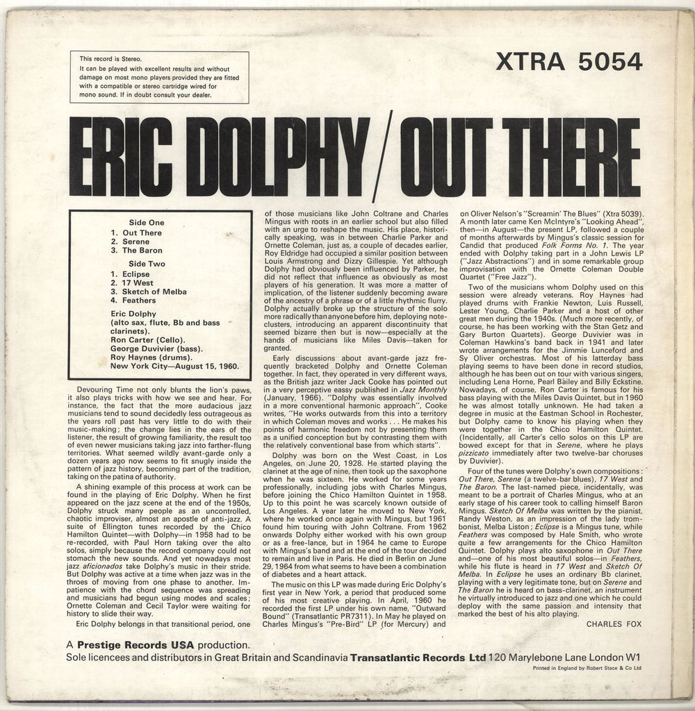 Eric Dolphy Out There UK vinyl LP album (LP record)