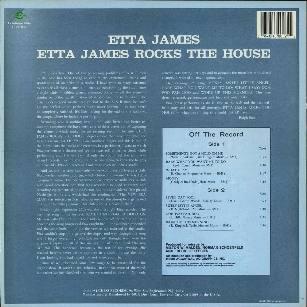 Etta James Rocks The House Italian vinyl LP album (LP record) 084815005214