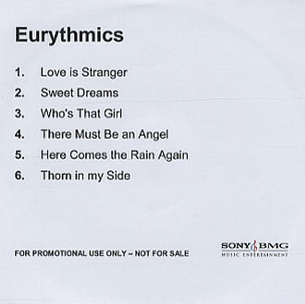 Eurythmics 6 Tracks UK Promo CD-R acetate CD-R ACETATE