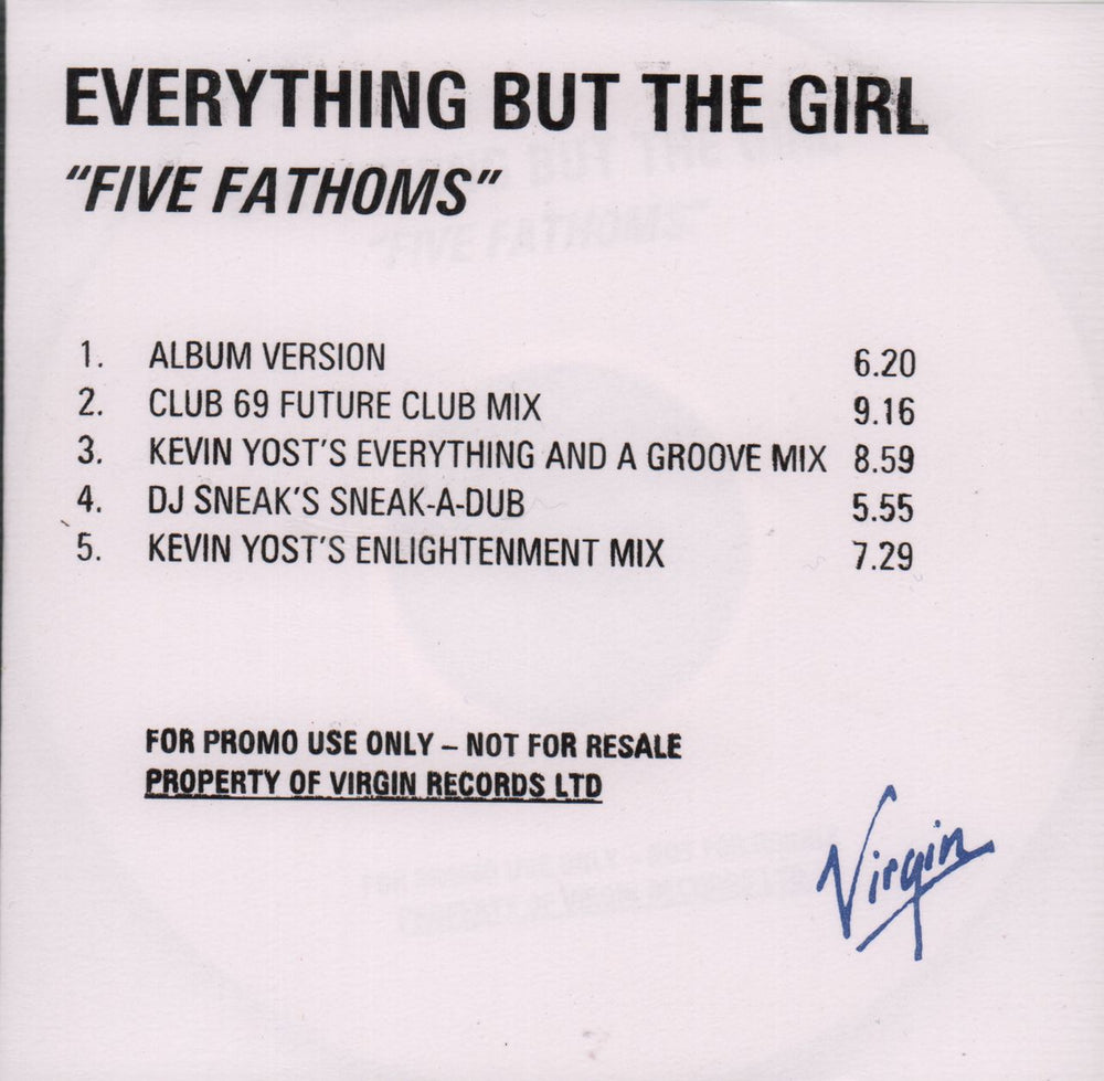 Everything But The Girl Five Fathoms - 5-mix UK Promo CD-R acetate CD ACETATE