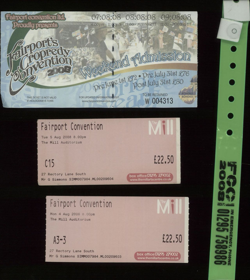 Fairport Convention Cropredy Festival 2008 + Ticket Stubs & Wristband UK Promo tour programme F-CTRCR663354