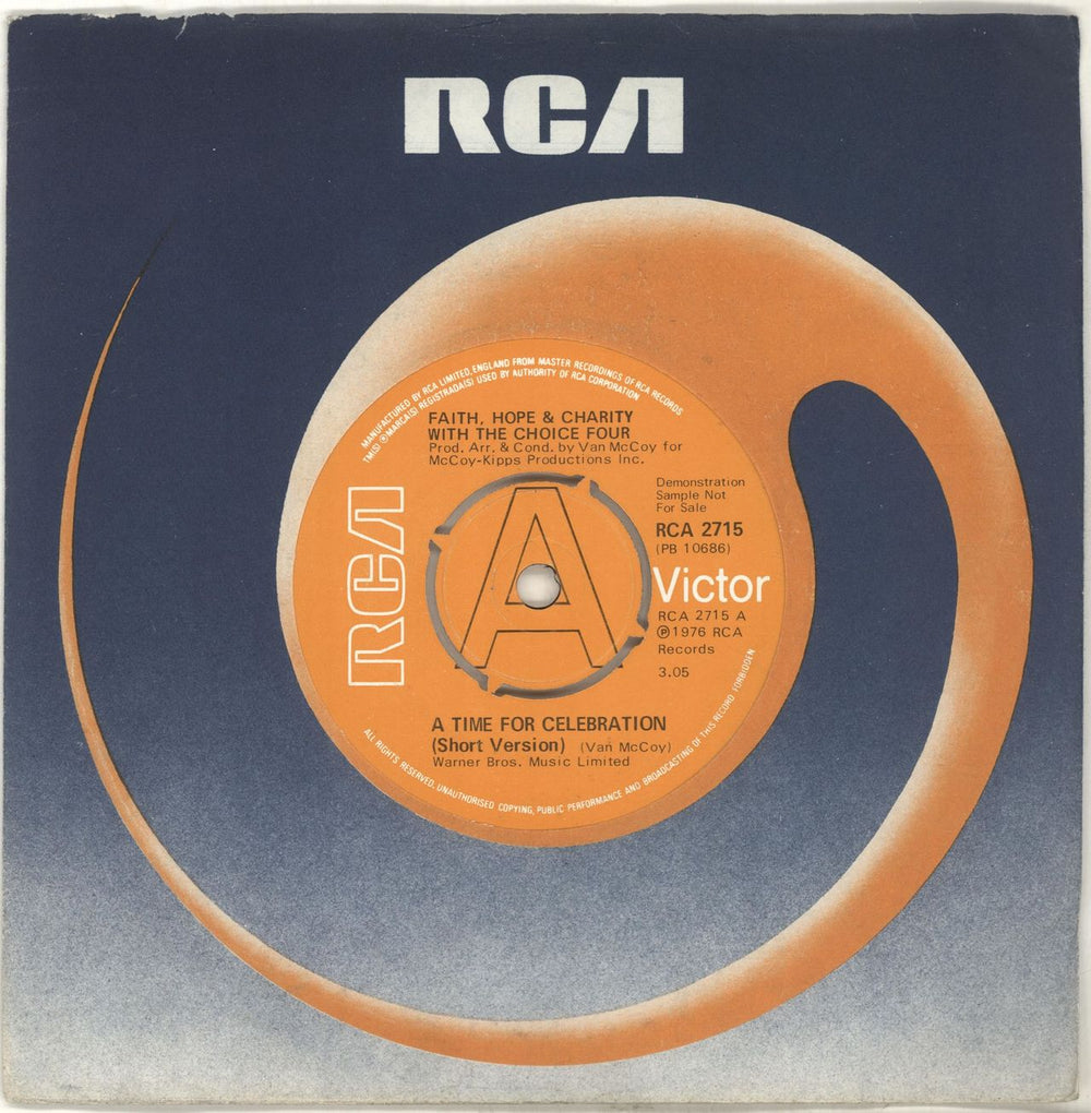 Faith, Hope & Charity (70s) A Time For Celebration UK Promo 7" vinyl single (7 inch record / 45) RCA2715