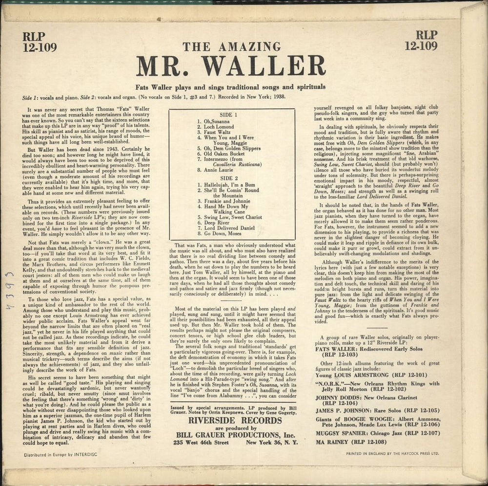 Fats Waller The Amazing Mr. Waller UK vinyl LP album (LP record)