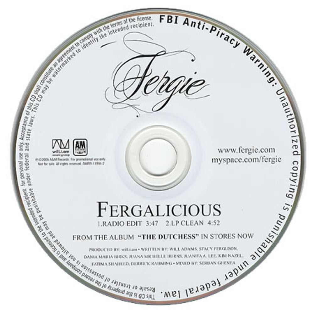 Fergie Fergalicious US Promo CD single (CD5 / 5") AMRR-11944-2