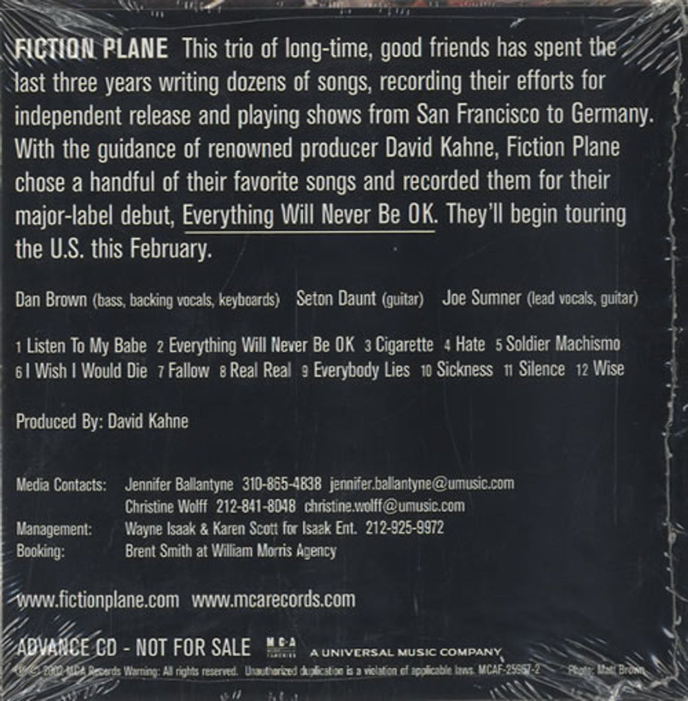 Fiction Plane Everything Will Never Be OK US Promo CD album (CDLP) FIPCDEV459517