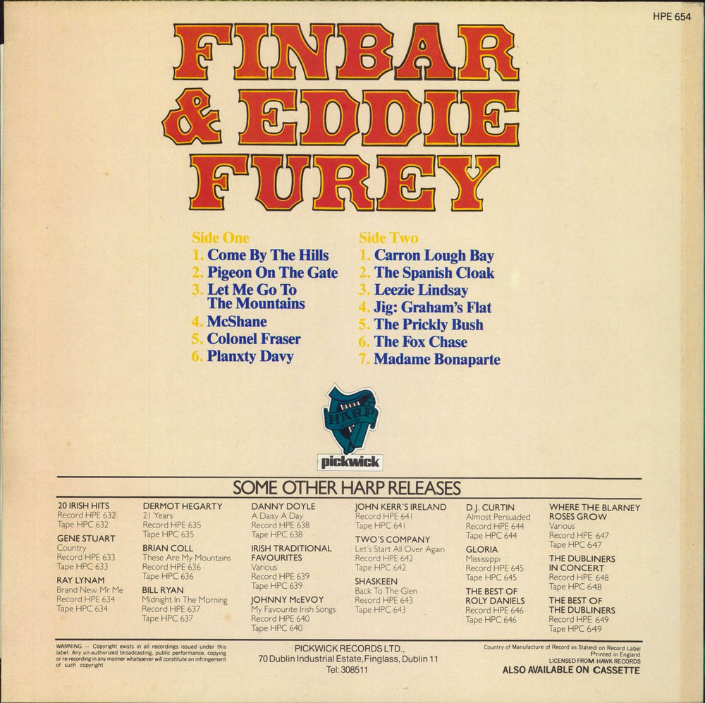 Finbar & Eddie Furey Finbar & Eddie Furey UK vinyl LP album (LP record)