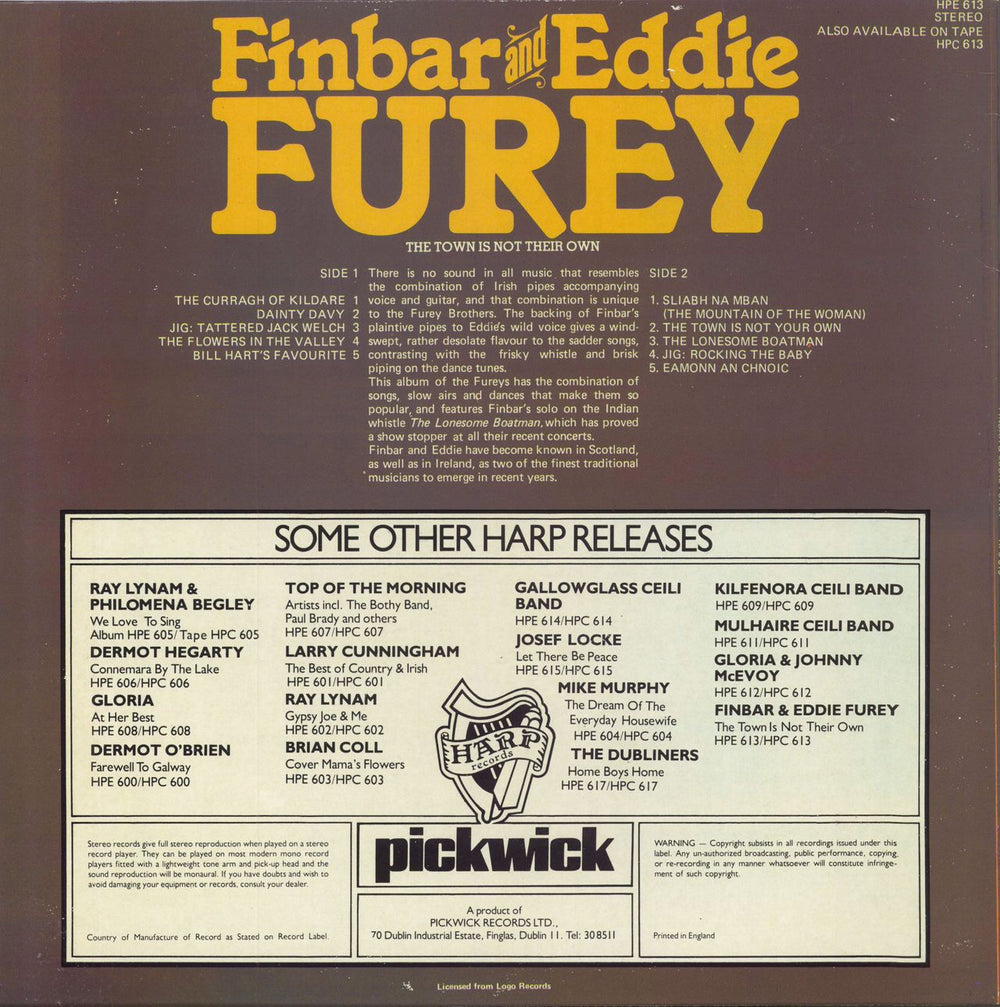 Finbar & Eddie Furey The Town Is Not Their Own Irish vinyl LP album (LP record)