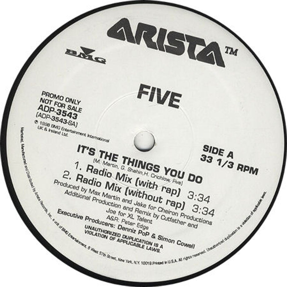 Five It's The Things You Do US Promo 12" vinyl single (12 inch record / Maxi-single) ADP-3543