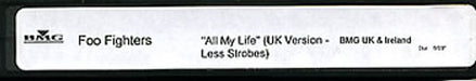 Foo Fighters All My Life (UK Version - Less Strobes) UK Promo video (VHS or PAL or NTSC) PROMO VIDEO