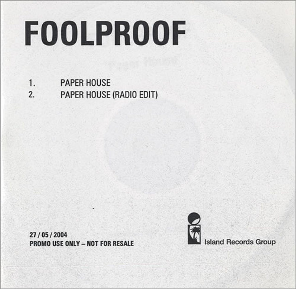 Foolproof Paper House UK Promo CD-R acetate CD-R ACETATE