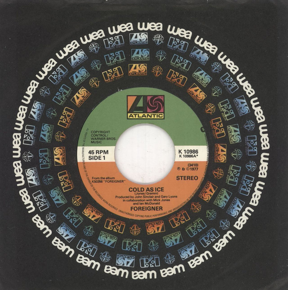 Foreigner Cold As Ice - Jukebox UK 7" vinyl single (7 inch record / 45) K10986