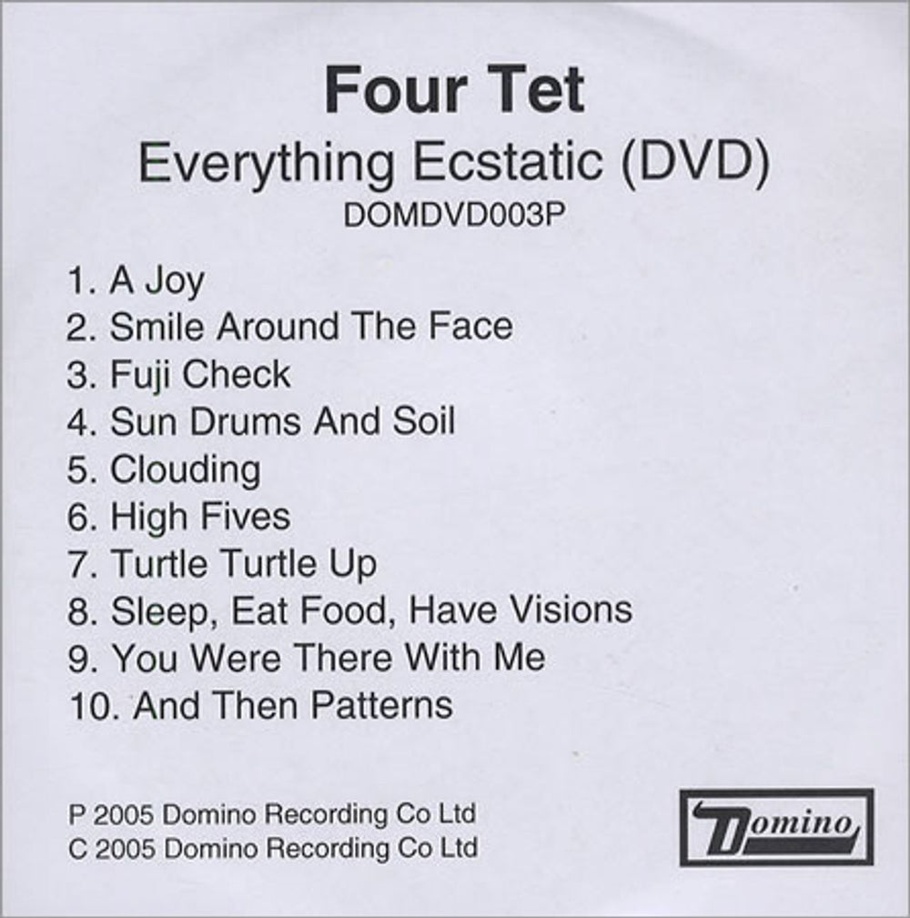 Four Tet Everything Ecstatic UK Promo promo DVD-R DOMDVD003P