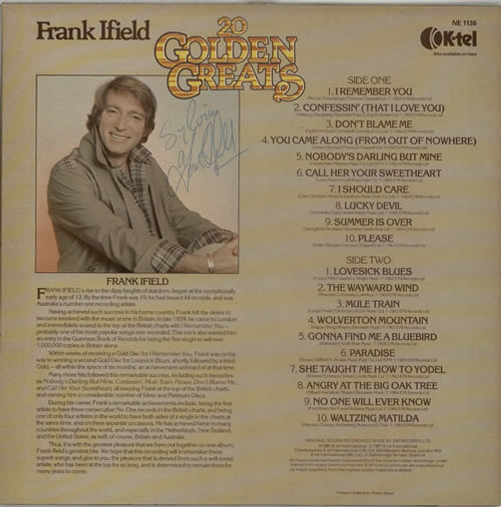 Frank Ifield 20 Golden Greats - Autographed UK vinyl LP album (LP record) FKFLPGO630362