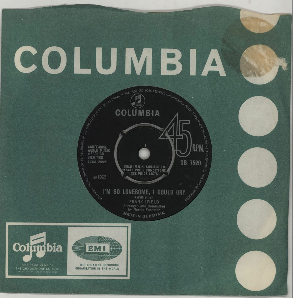 Frank Ifield I'm So Lonely, I Could Cry UK 7" vinyl single (7 inch record / 45) DB7520