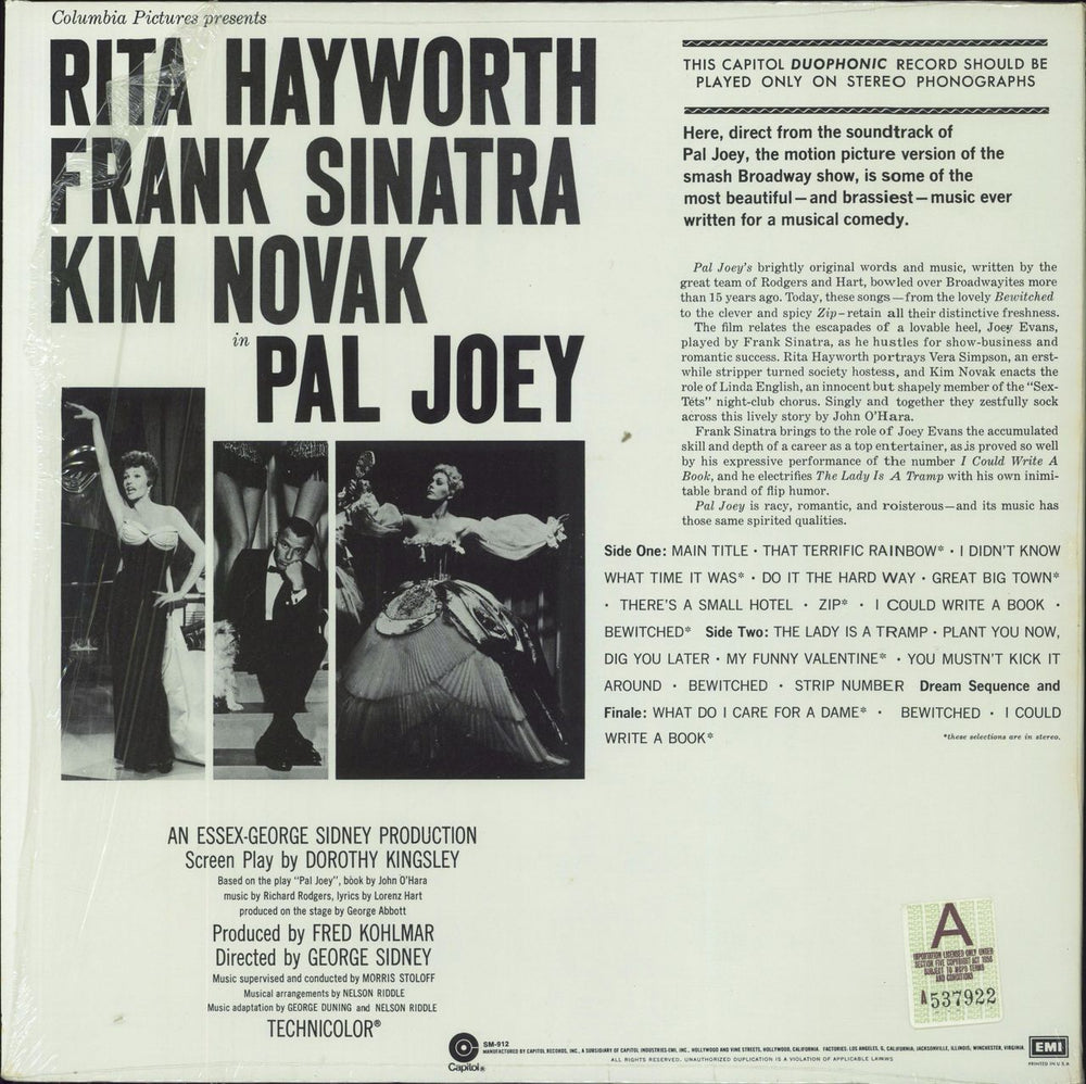 Frank Sinatra Pal Joey US vinyl LP album (LP record)