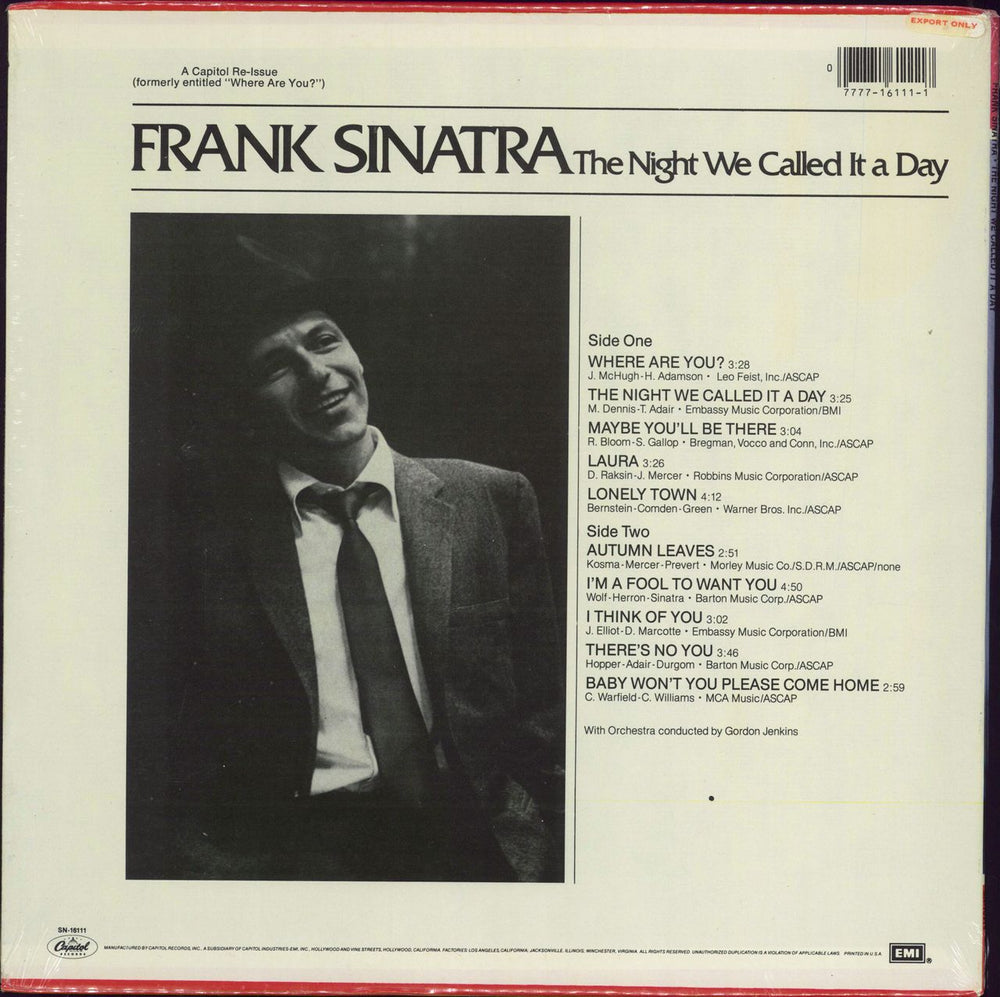 Frank Sinatra The Night We Called It A Day - Sealed US vinyl LP album (LP record) 077771611117