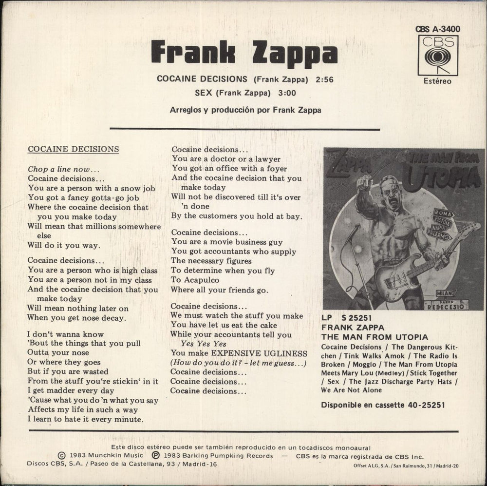 Frank Zappa Cocaine Decisions Spanish 7