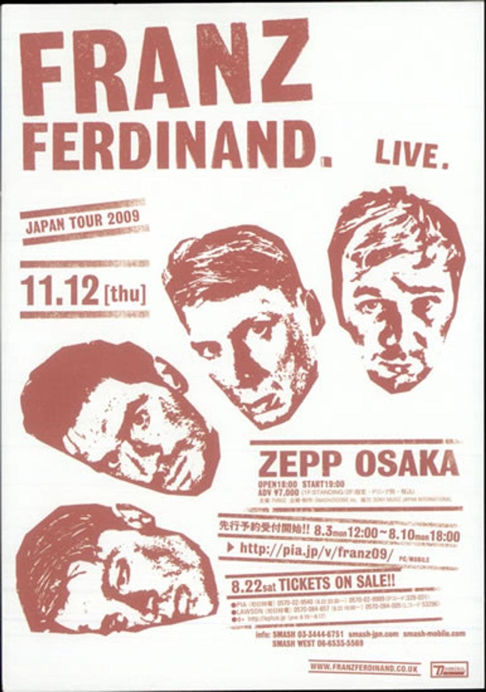 Franz Ferdinand Japan Tour 2009 Japanese Promo handbill HANDBILL/FLYER