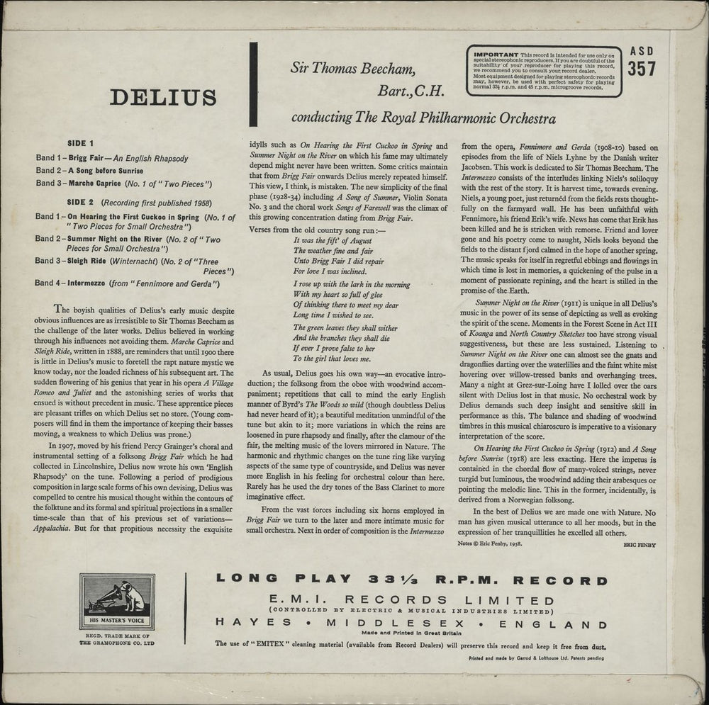 Frederick Delius Delius - 4th UK vinyl LP album (LP record)