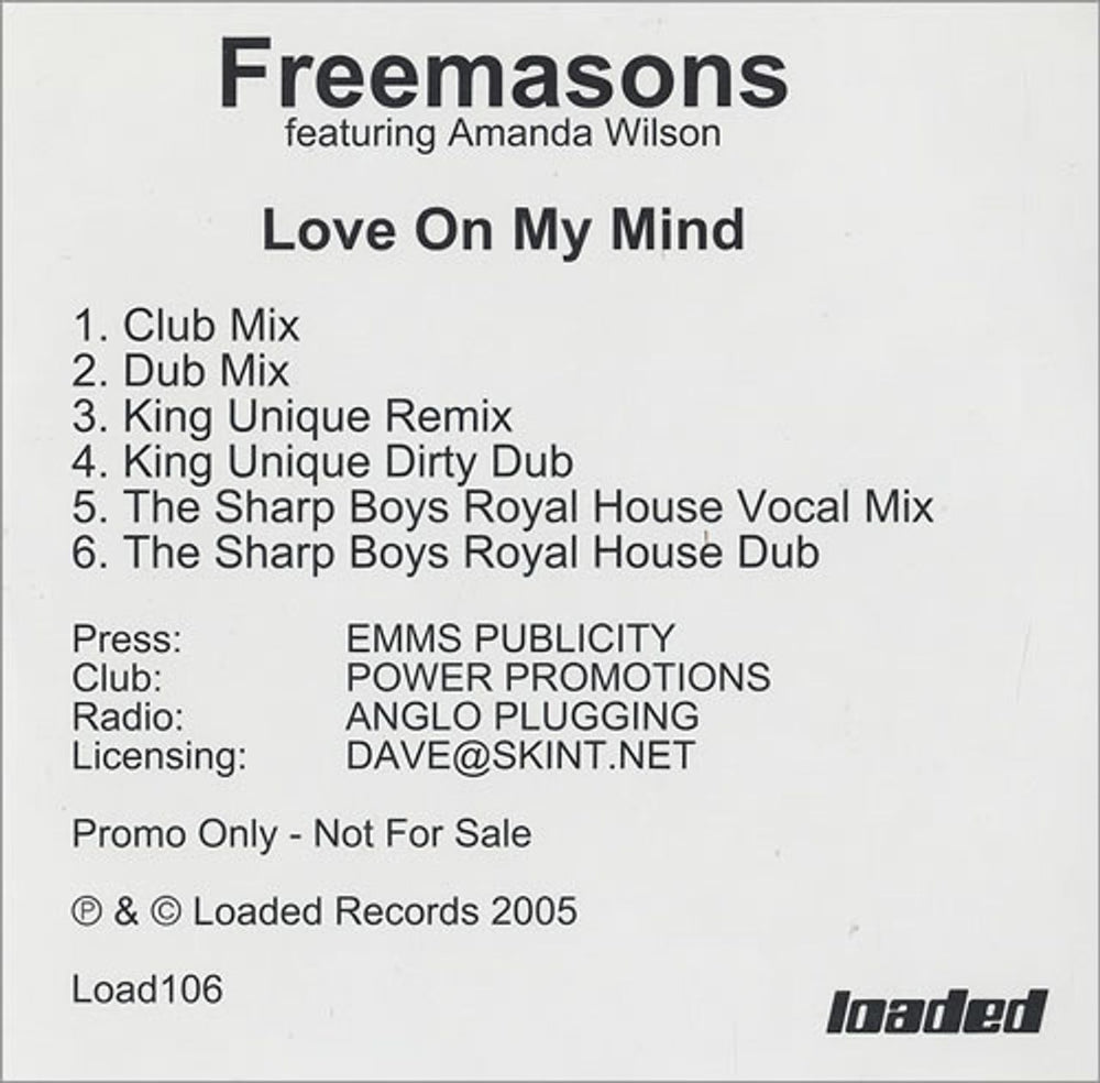 Freemasons Love Is On My Mind - Remixes UK Promo CD single (CD5 / 5") LOAD106CDP