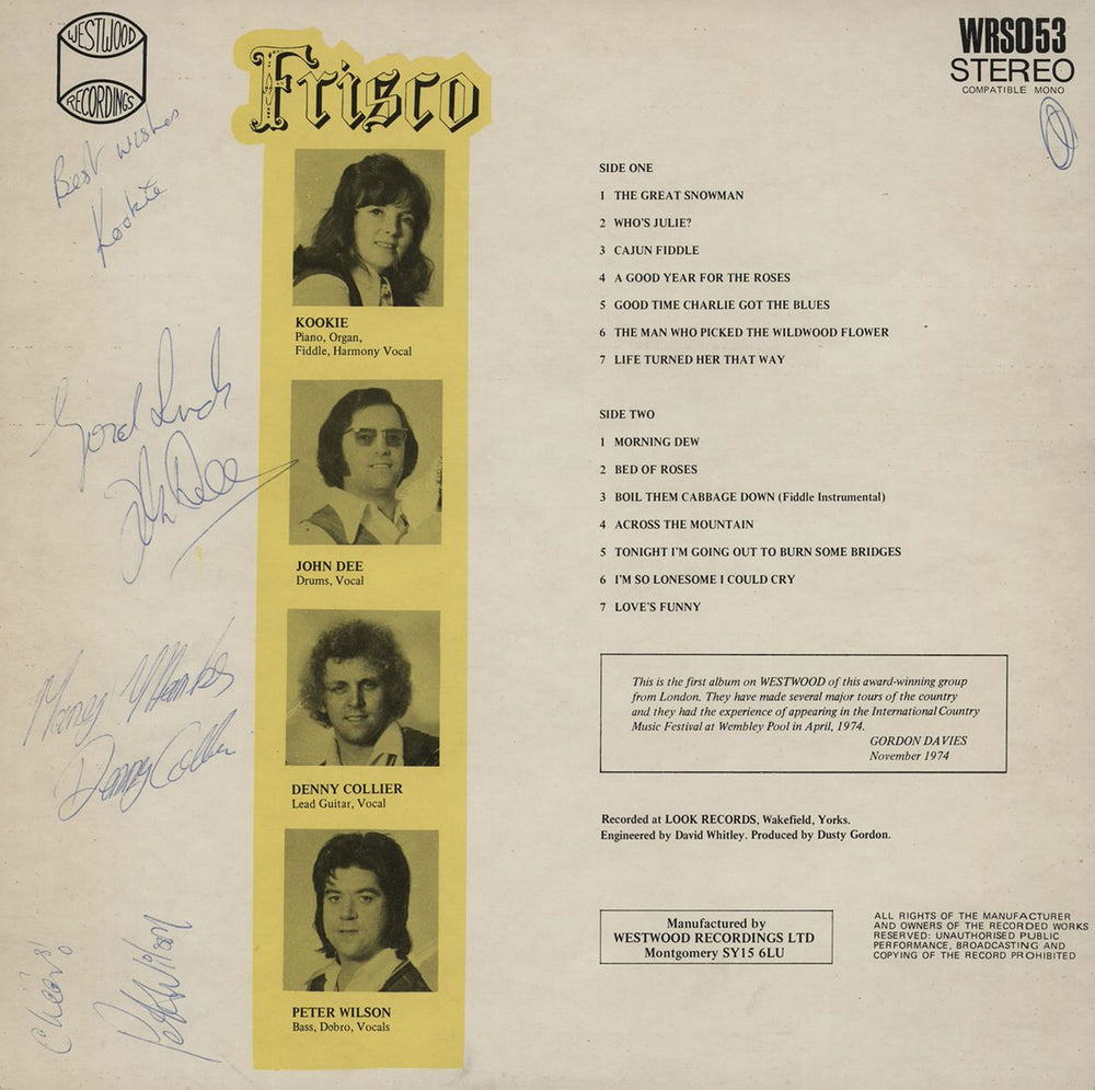 Frisco Frisco UK vinyl LP album (LP record)