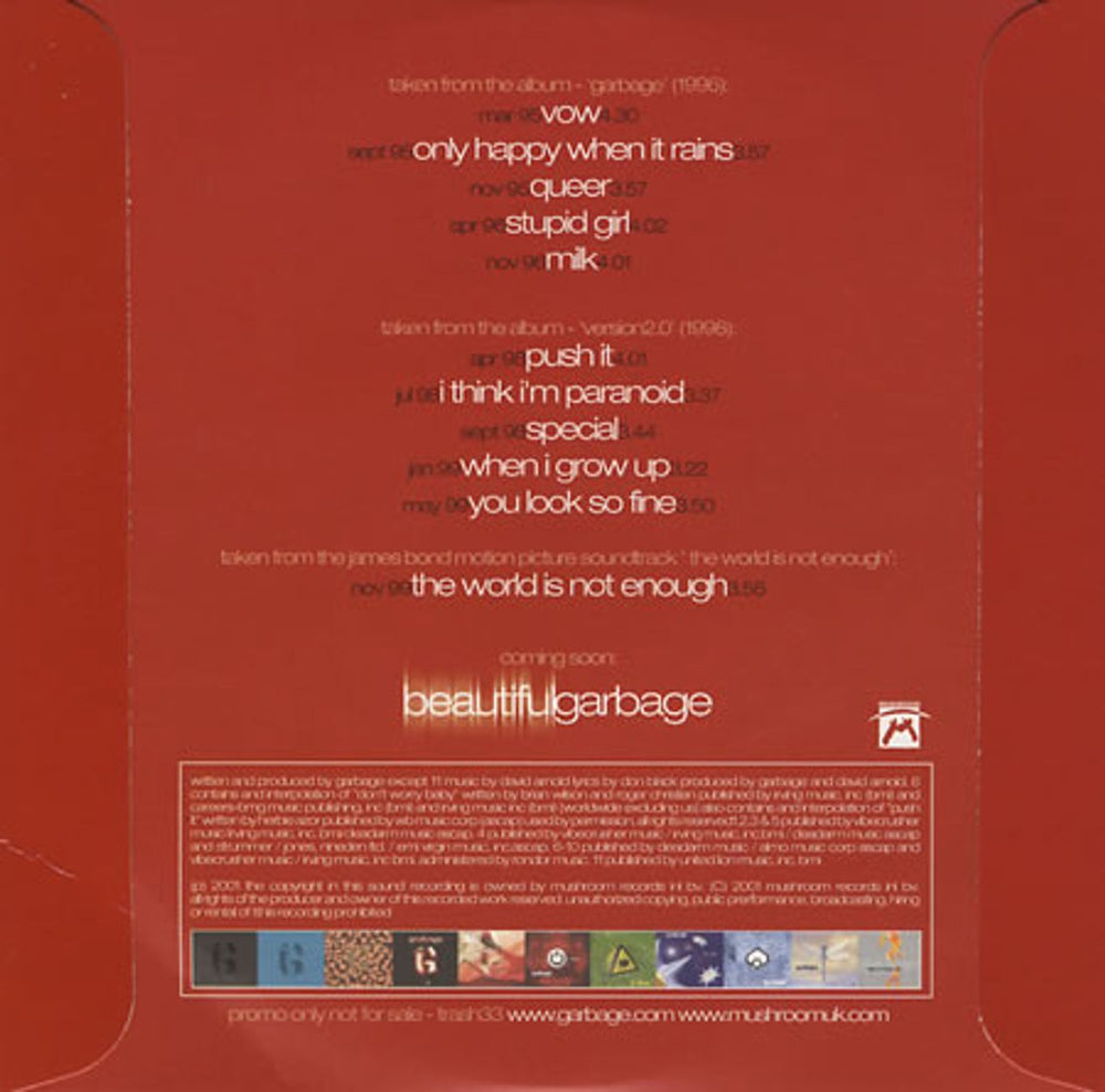 Garbage Previous Garbage UK Promo CD album (CDLP) GBGCDPR192348