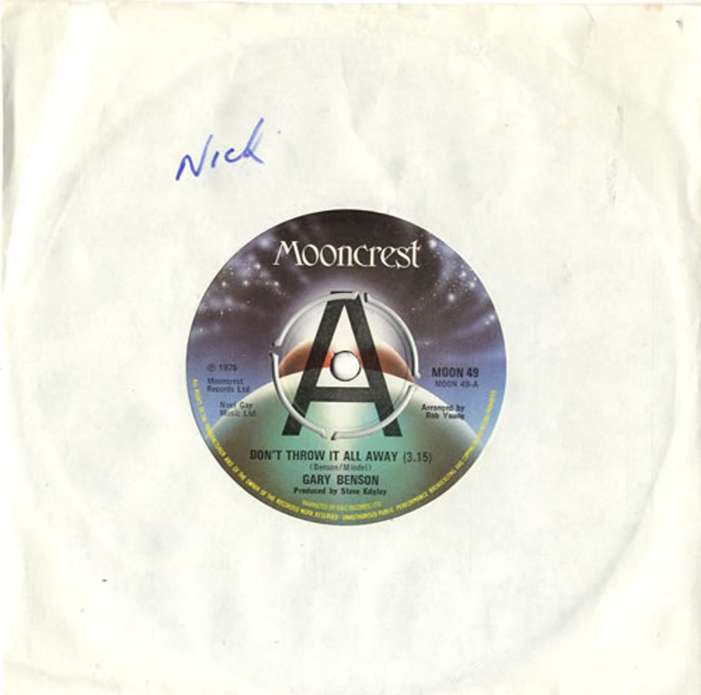 Gary Benson Don't Throw It All Away - 'A' Label UK Promo 7" vinyl single (7 inch record / 45) MOON49