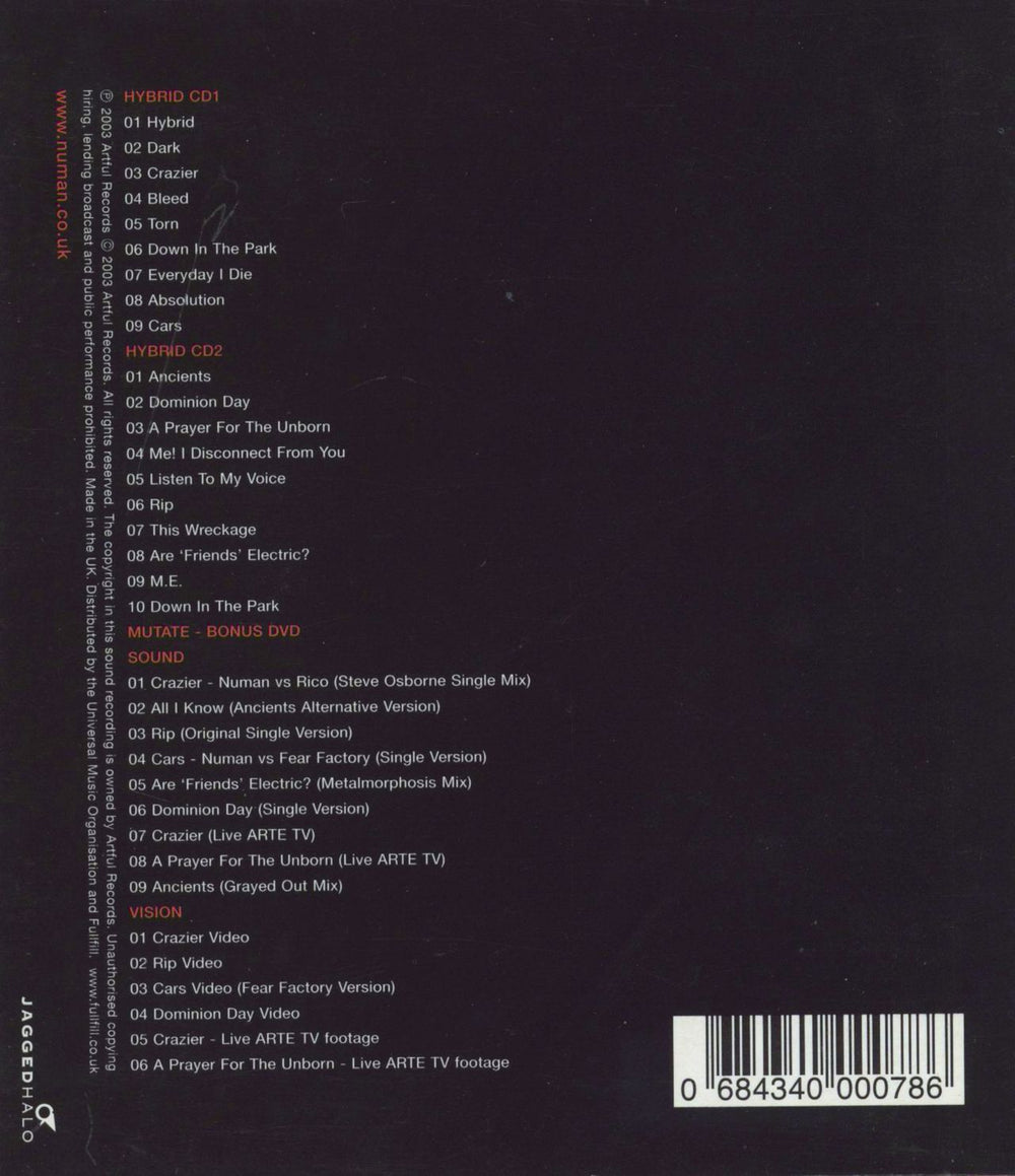 Gary Numan Hybrid - EX UK 3-CD album set (Triple CD) 684340000786