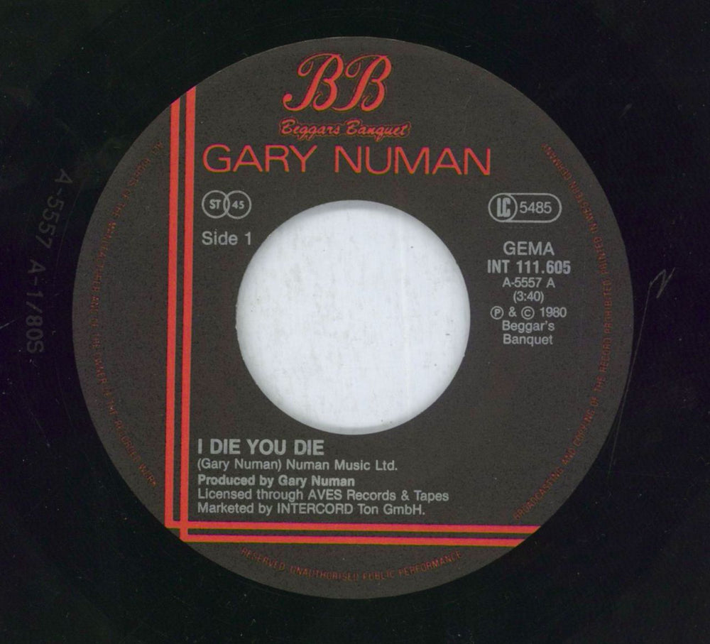 Gary Numan I Die: You Die German 7" vinyl single (7 inch record / 45)